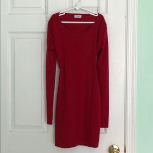 Red Tobi long sleeve body con mini dress